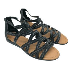 Comfortview Kim Sandals Strappy Faux Leather Zipper Open Toe Black Size 10